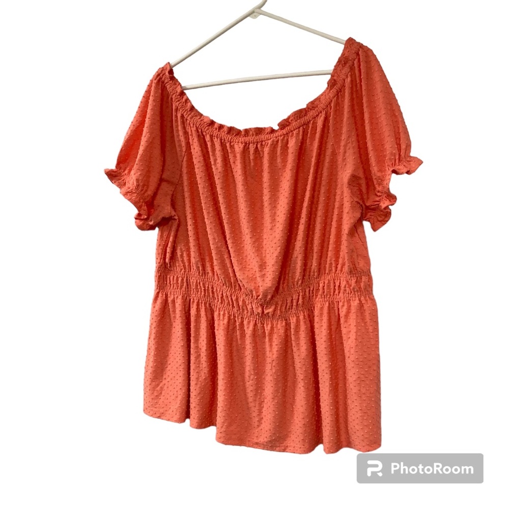 Lane Bryant Baby Doll Swiss Dot Pink Orange Ruffle Trim Flowy Top Size 18/20